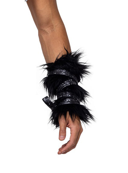 Faux For Black Arm Cuffs with Black Straps - Main Image