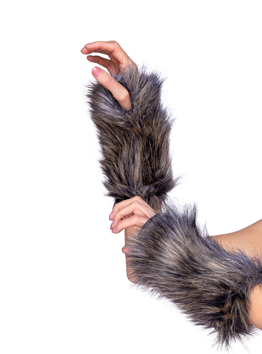 Grey Wolf Womens Faux Fur Costume Gloves - Main Image