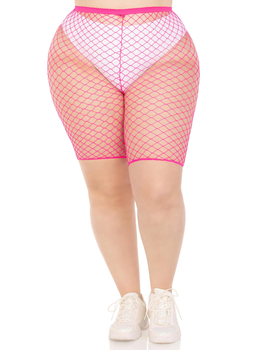 Industrial Net Neon Pink Plus Size Bike Shorts