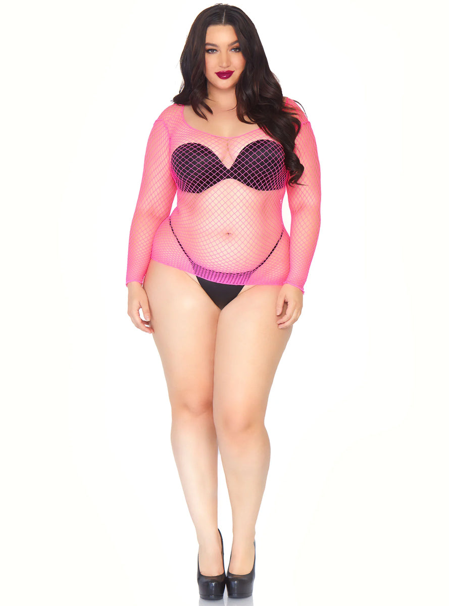 Industrial Net Neon Pink Plus Size Long Sleeve Top