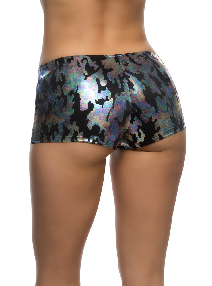 High Waist Womens Cheeky Black Velvet Costume Shorts - Main Image