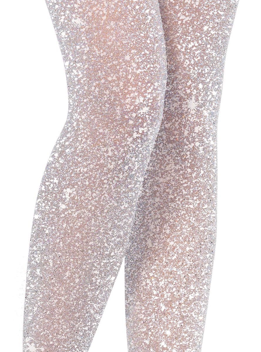 Womens Silver Metallic Shimmer Costume Tights Close Image