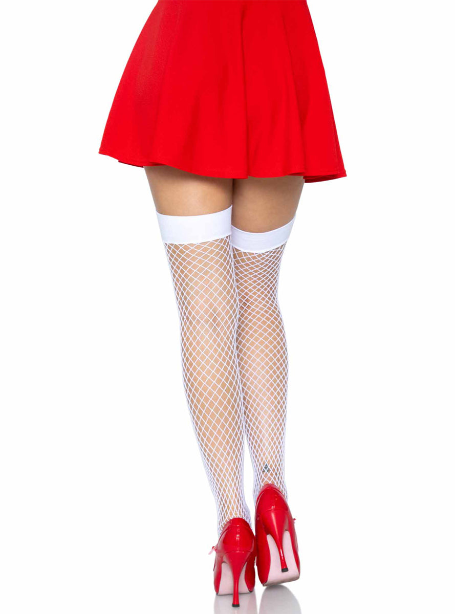 Womens Industrial Net Thigh High Stockings With Nurse Badge Back Image