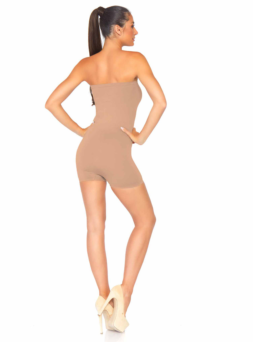 Medium Skin Tone Opaque Microfiber Strapless Romper