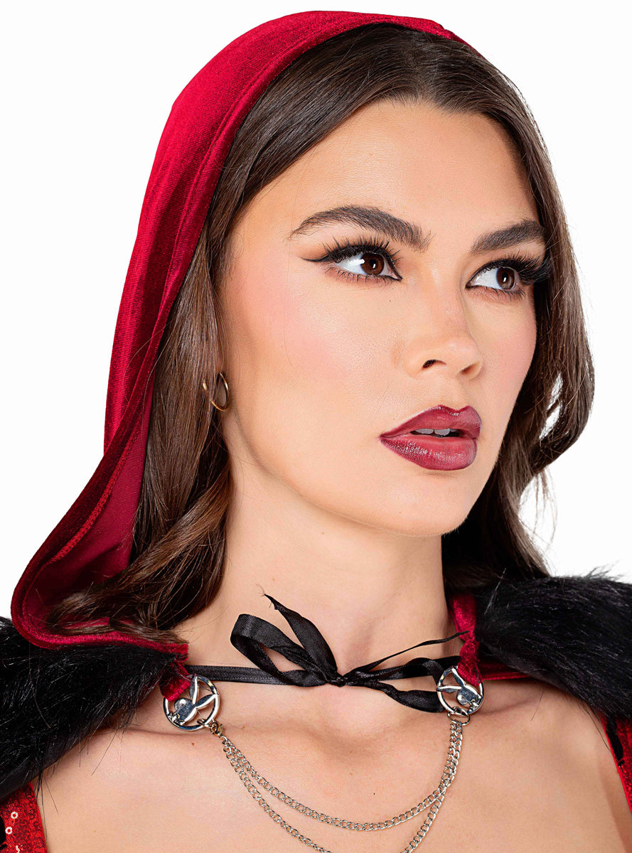 Playboy Enchanted Forest Sexy Womens Red Riding Hood Bodysuit Costume - Close Image