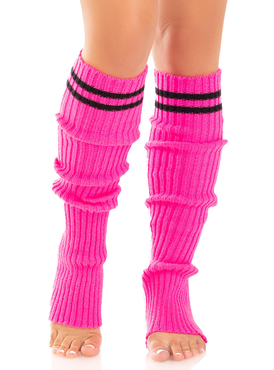 Womens Pink Ribbed Stirrup Leg Warmers With Athletic Stripe Alternative Image