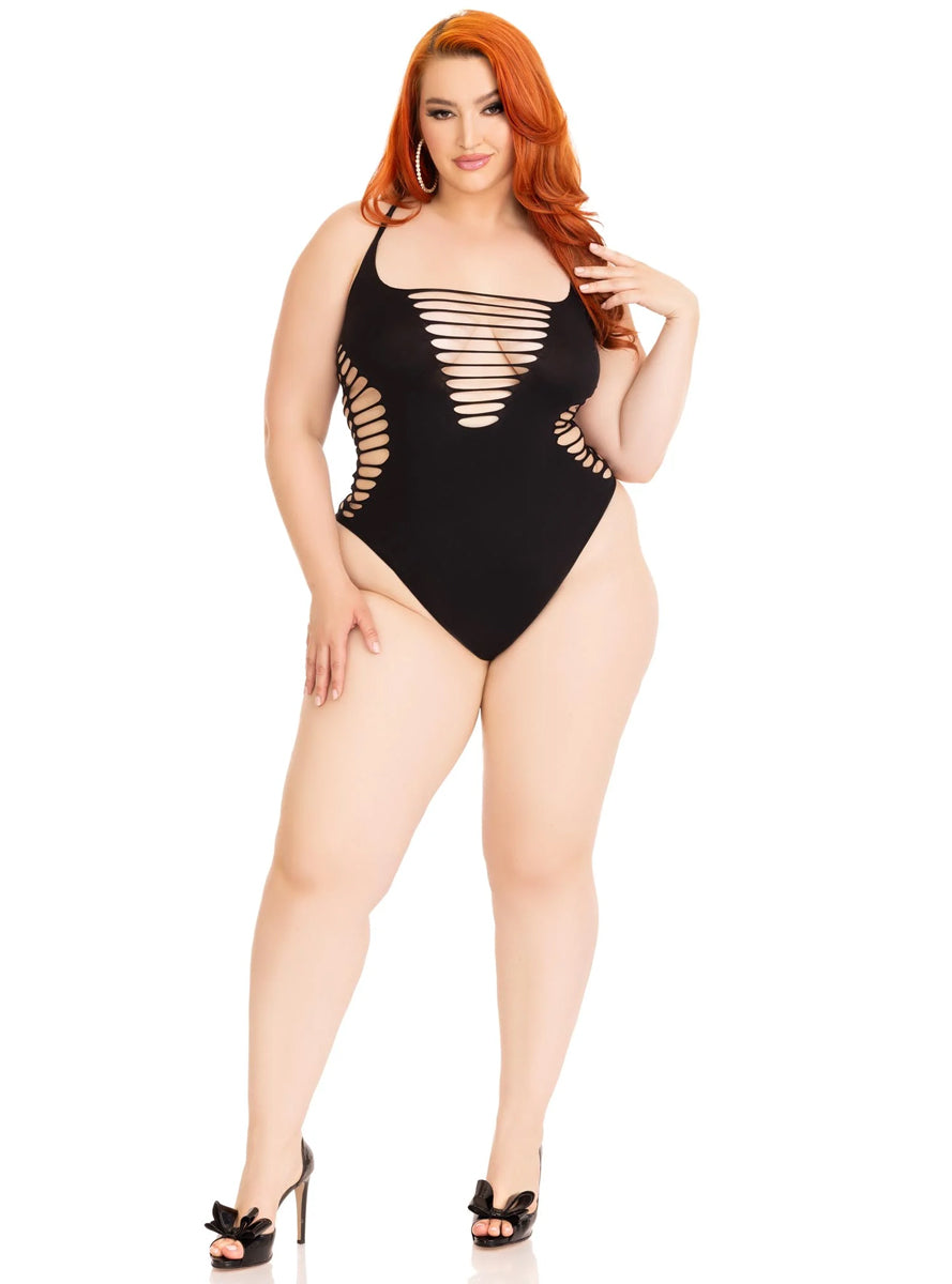 Seamless Black Shredded Plus Size Bodysuit