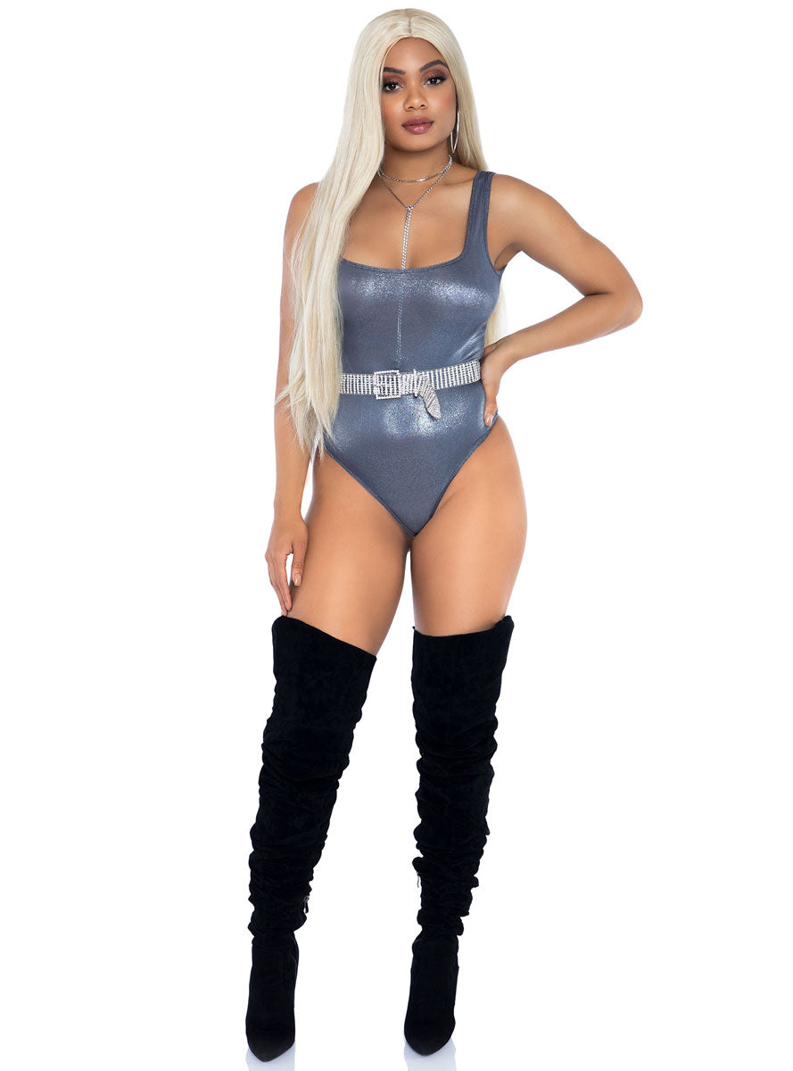 Silver Shimmer Spandex Bodysuit