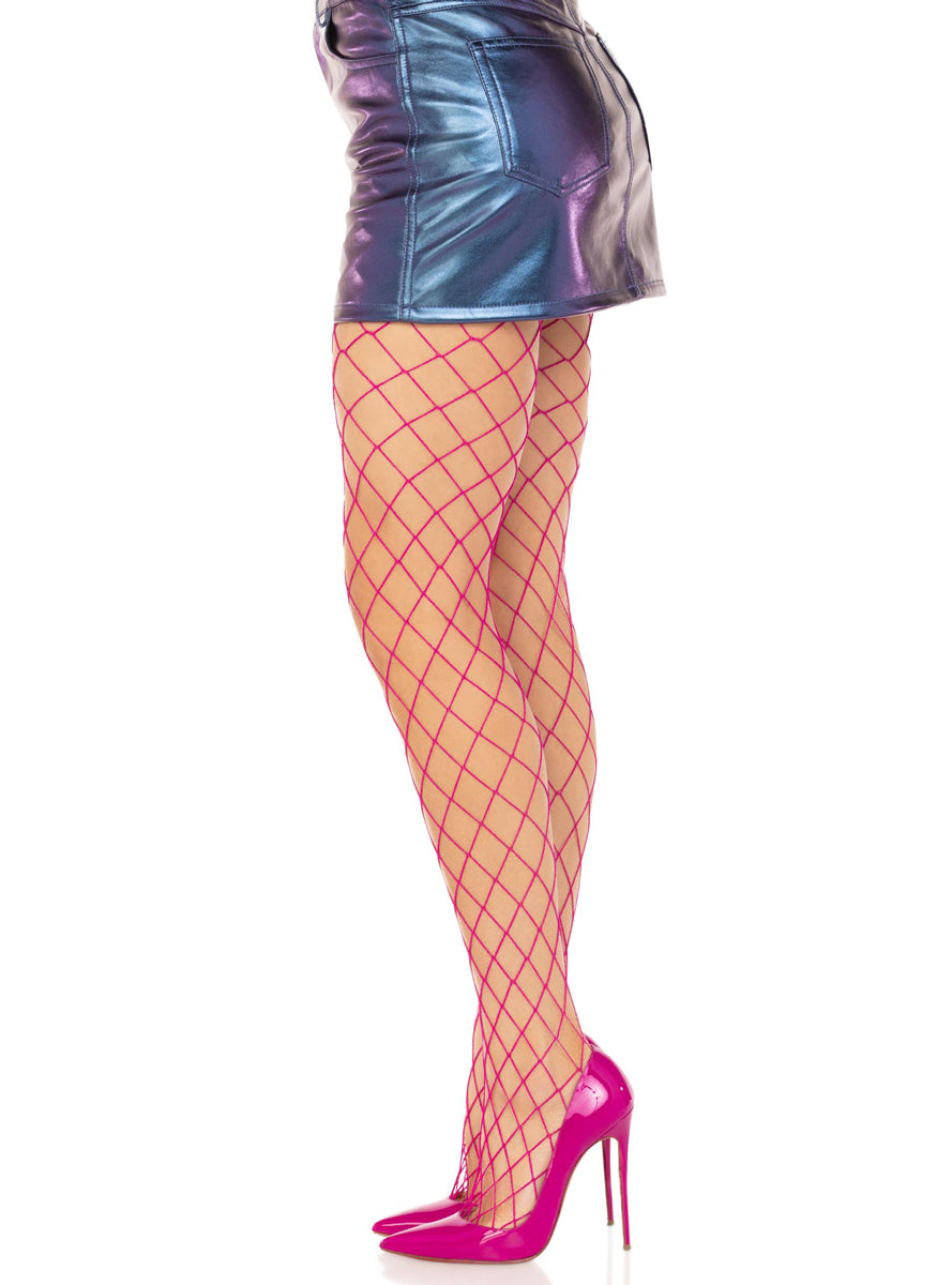 Womens Magenta Spandex Diamond Net Pantyhose Side Image