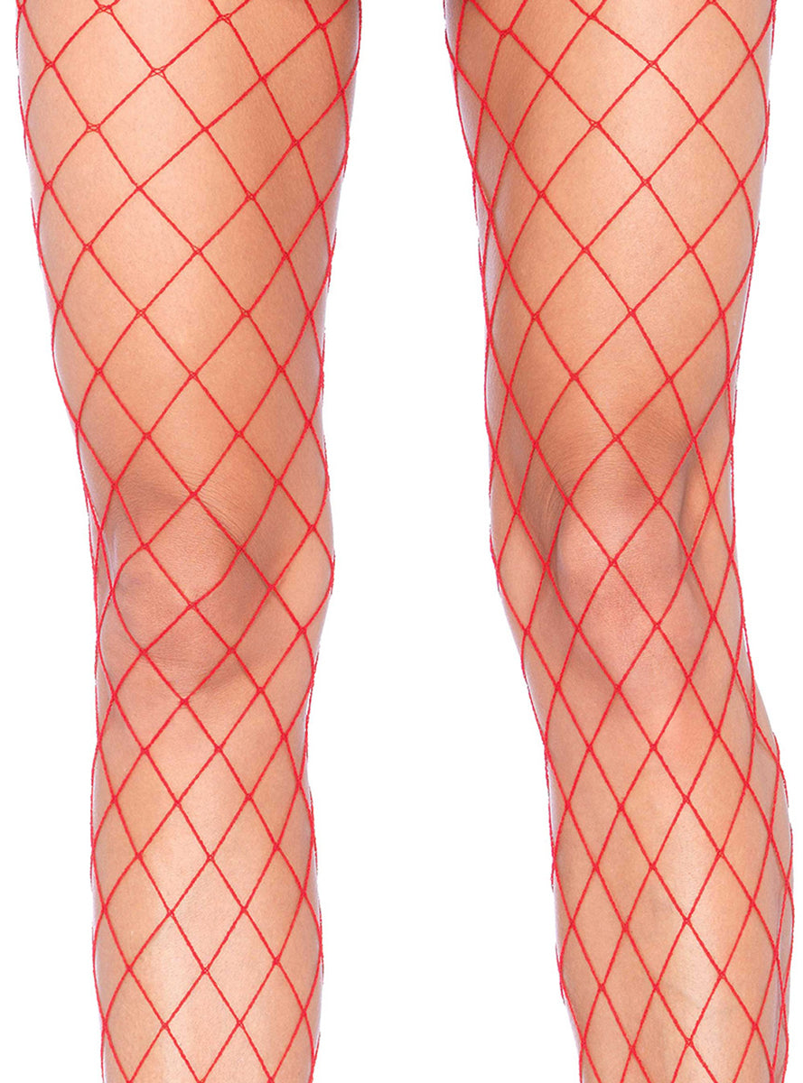 Womens Red Spandex Diamond Net Pantyhose Close Image