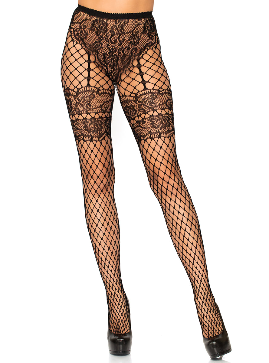 Womens Black Industrial Net French Cut Illusion Tights Main Image