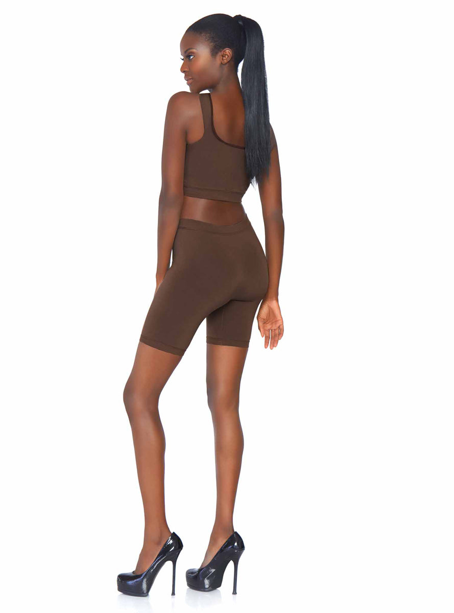 Deep Skin Tone Opaque Spandex Crop and Bike Shorts Set