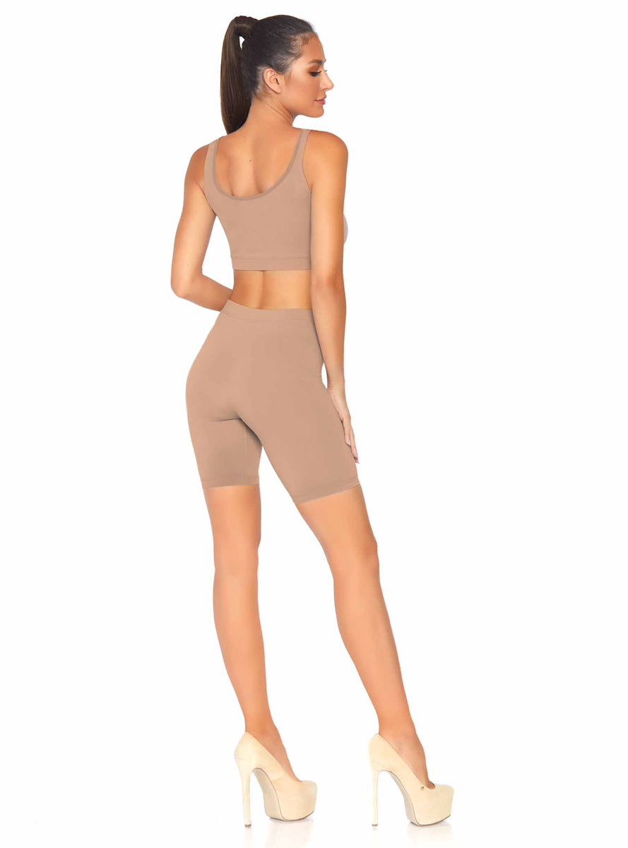 Medium Skin Tone Opaque Spandex Crop and Bike Shorts Set