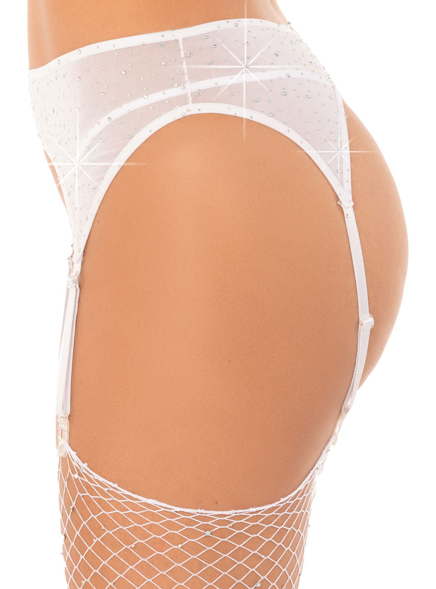 Rhinestone White Garter Belt