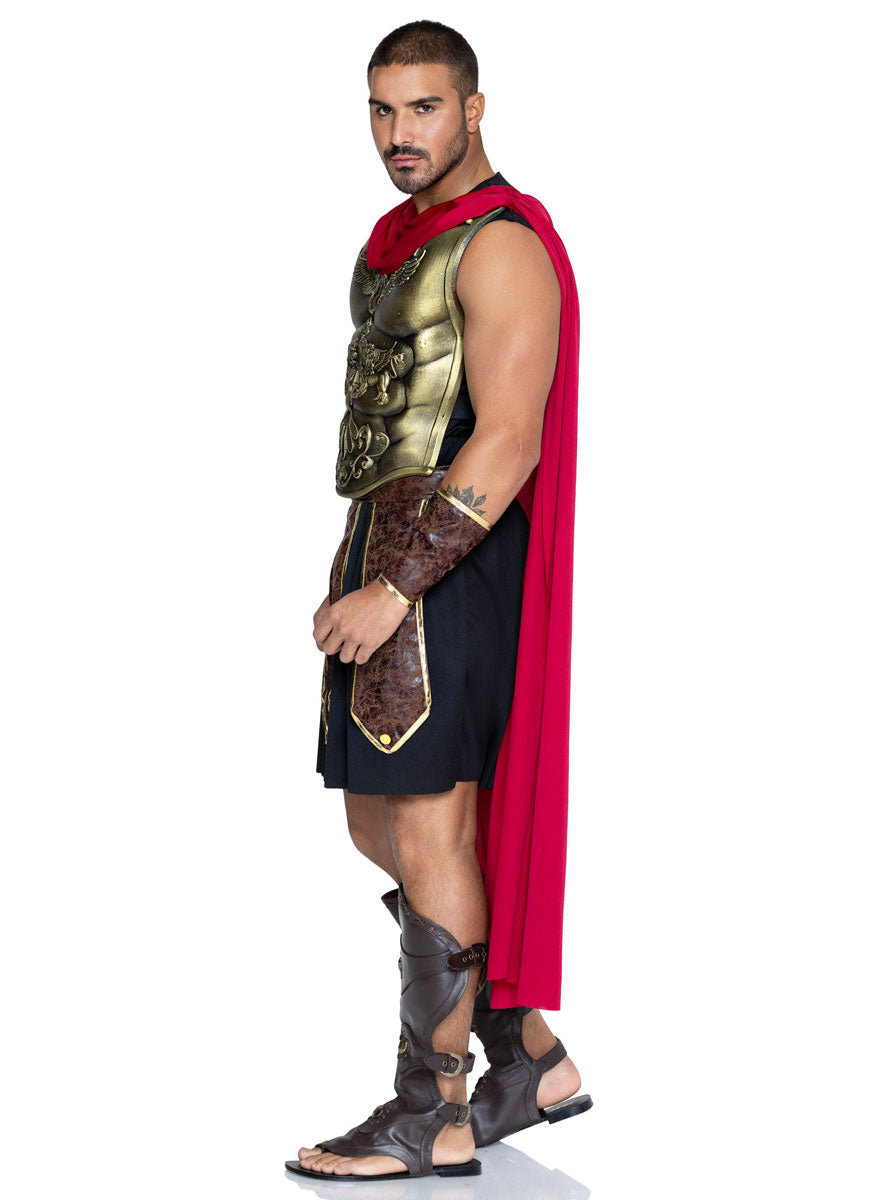 Roman Gladiator Mens Cosatume Witth Cape - Side image