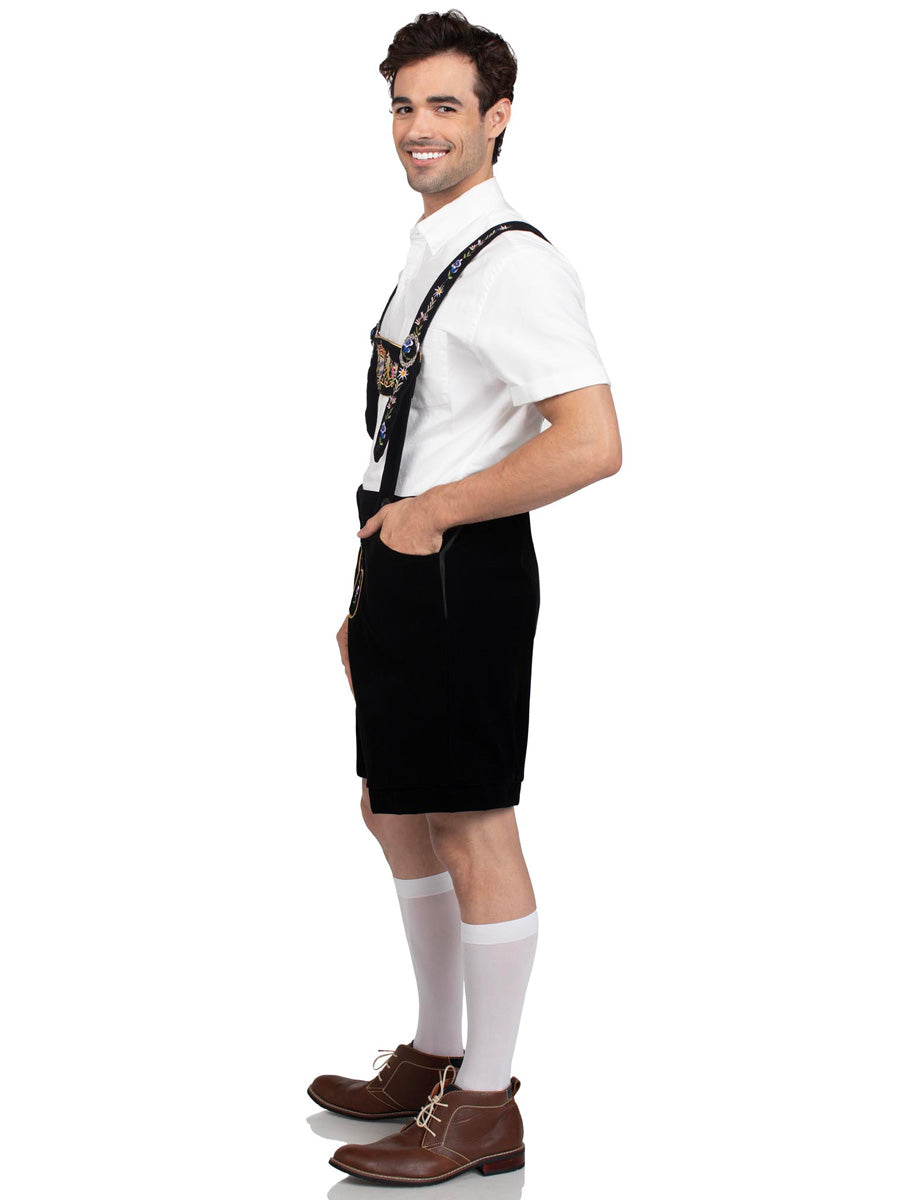Mens Black Bavarian Lederhosen German Oktoberfest Costume Side Image