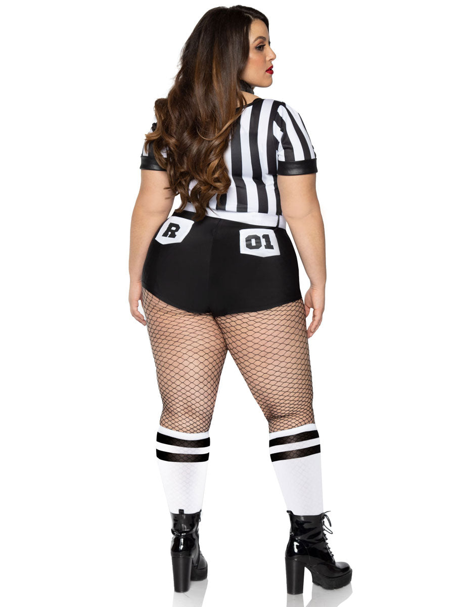 Womens Plus Size Sexy Black And White No Rules Referee Sports Costume Back Image