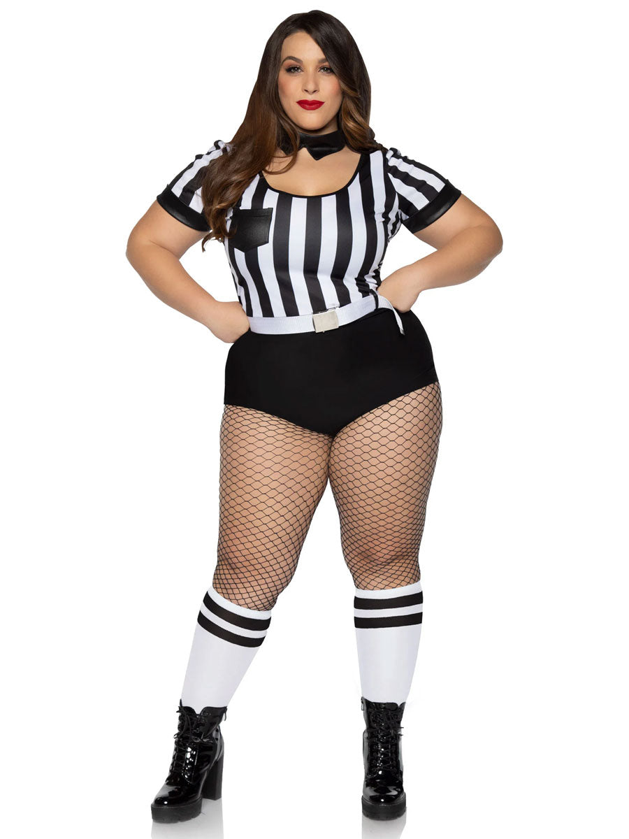 Womens Plus Size Sexy Black And White No Rules Referee Sports Costume Main Image