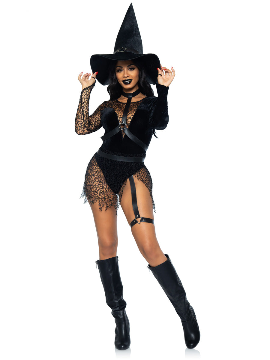 Womens Sexy Black Crafty Witch Halloween Bodysuit Costume Alternative Image