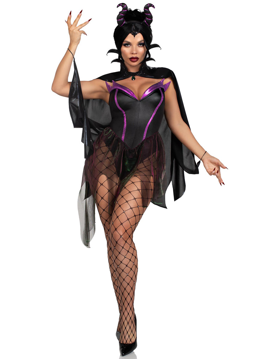 Womens Sexy Black Evil Enchantress Maleficent Bodysuit Costume Main Image