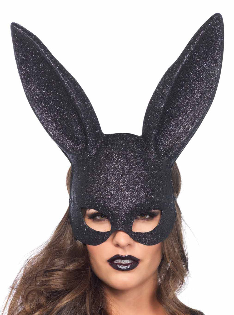 Black Glitter Womens Rabbit Costume Mask