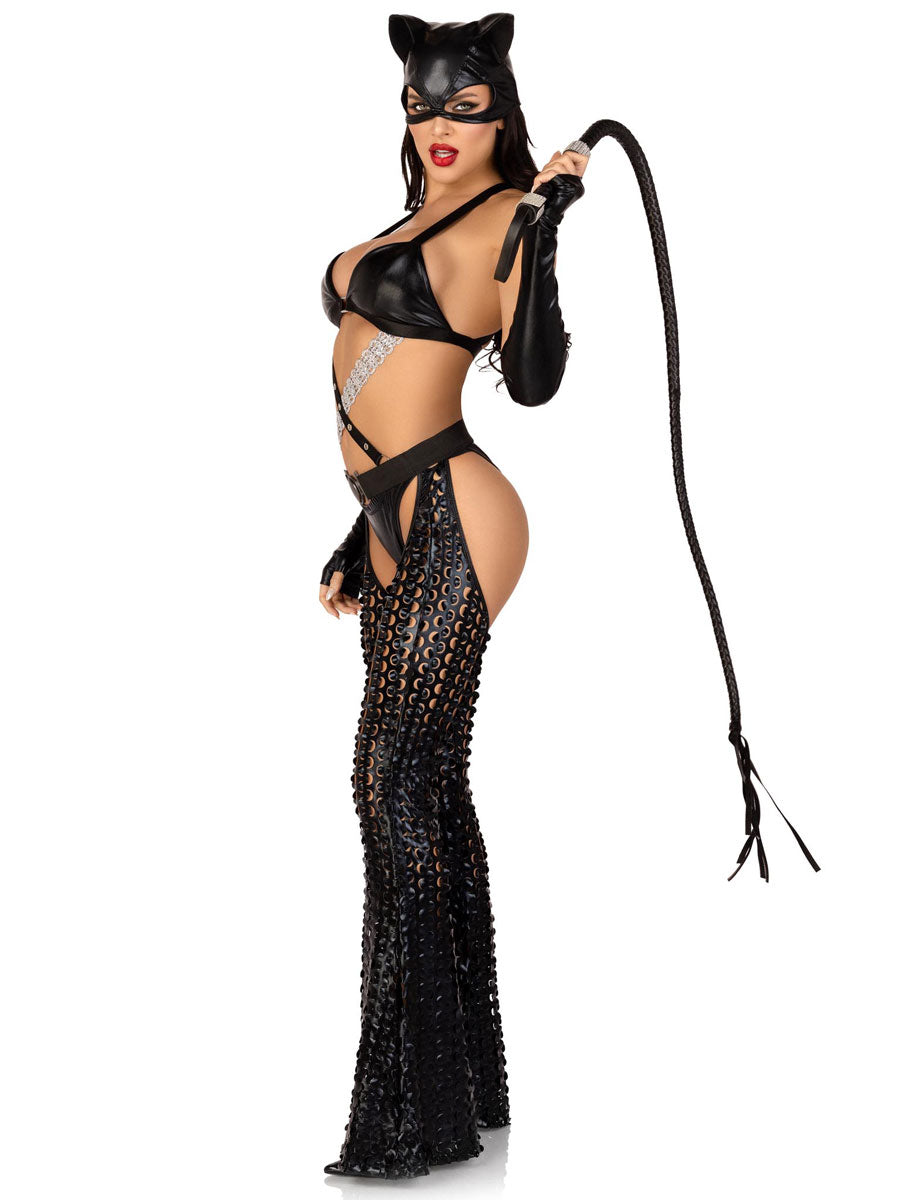 Womens Sexy Black Mistress Kitty Bodysuit Costume Side Image