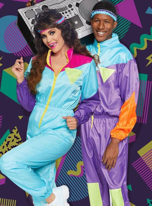1980's Men's Awesome Purple Track Suit Fancy Dress Costume View 4