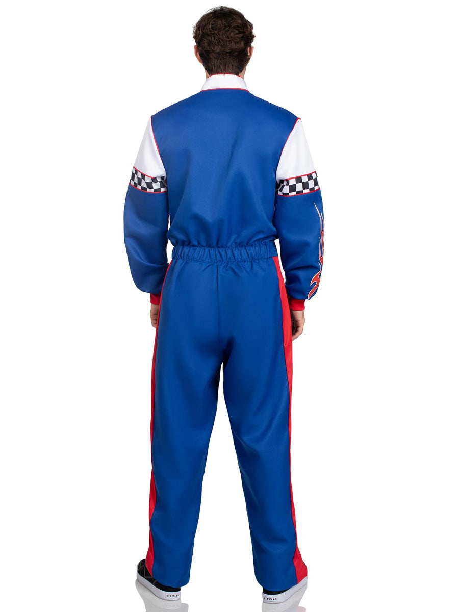 Mens Blue And White Speedway Racer Costume Back Image