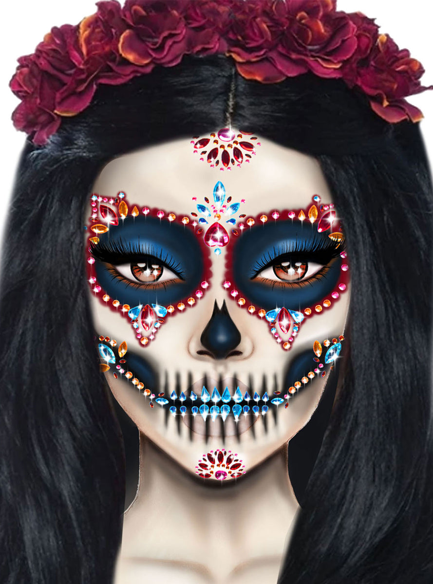 Day Of The Dead Multicolor Stick On Face Jewels Alternative Image 2
