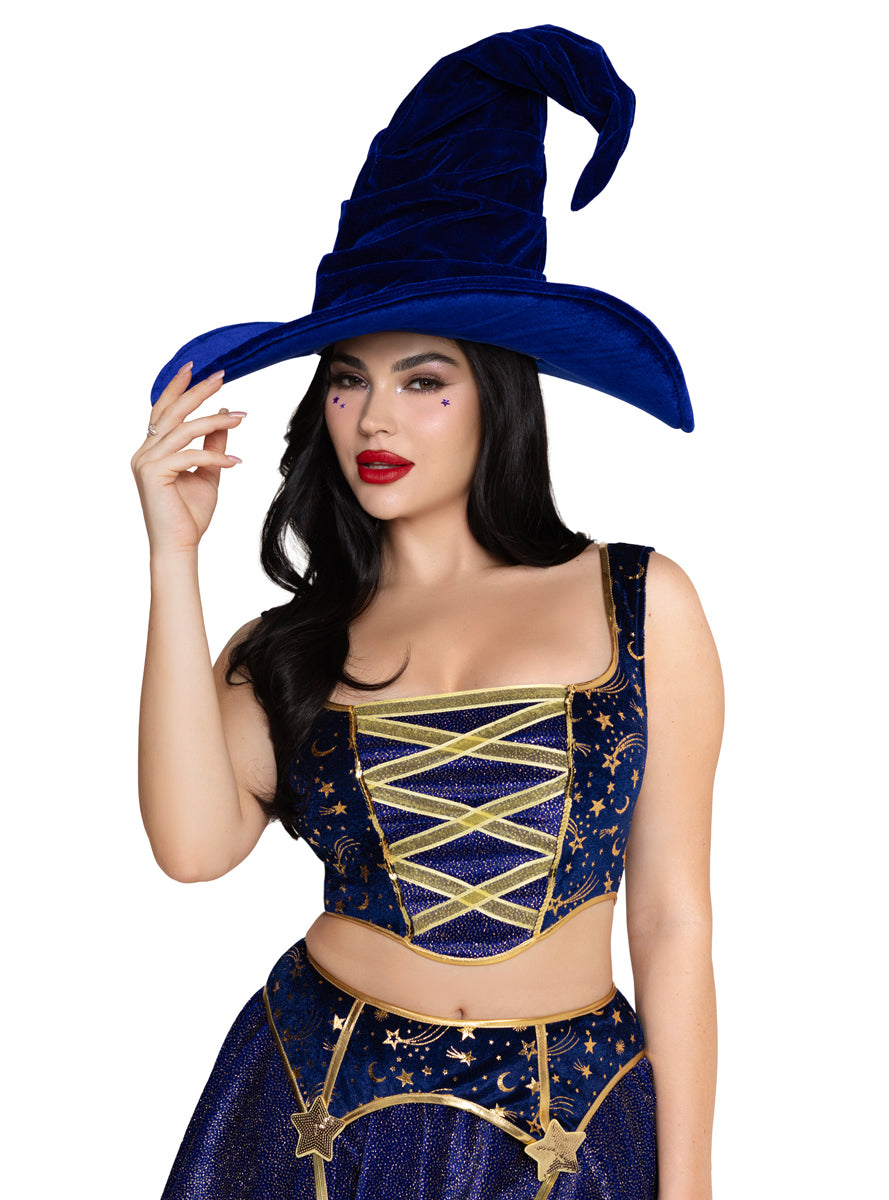 Deep Blue Velvet Ruched Witch Halloween Hat
