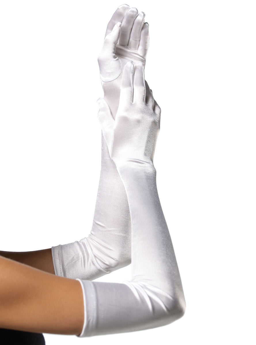 Extra Long Womens White Satin Costume Gloves