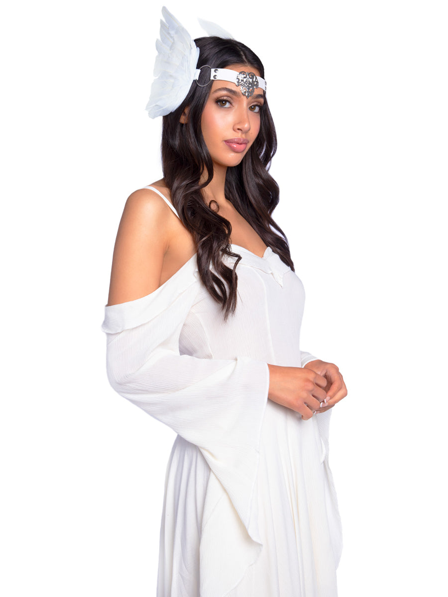 Filigree Womens White Feather Costume Headband With Medallion Main Image