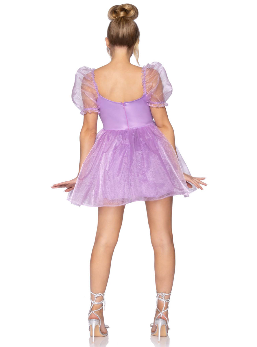 Frosted Organza Womens Purple Princess Puff Costume Dress Back Image