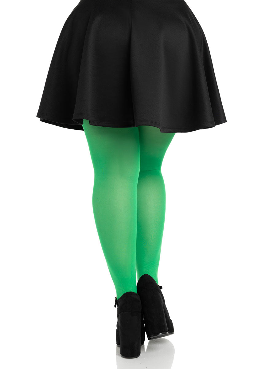 Plus Size Womens Kelly Green Full Length Nylon Spandex Tights Back Image