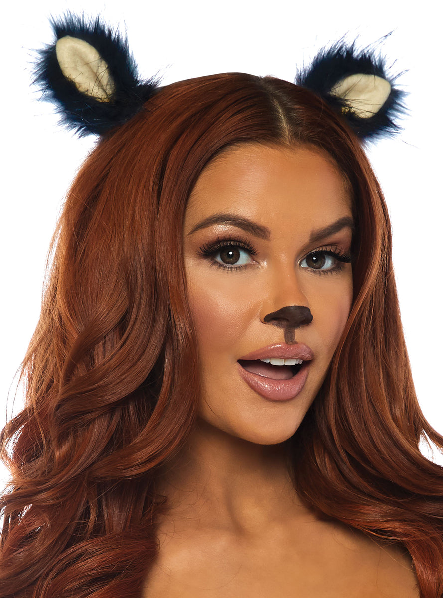 Womens Black Bear Furry Clip On Costume Ears