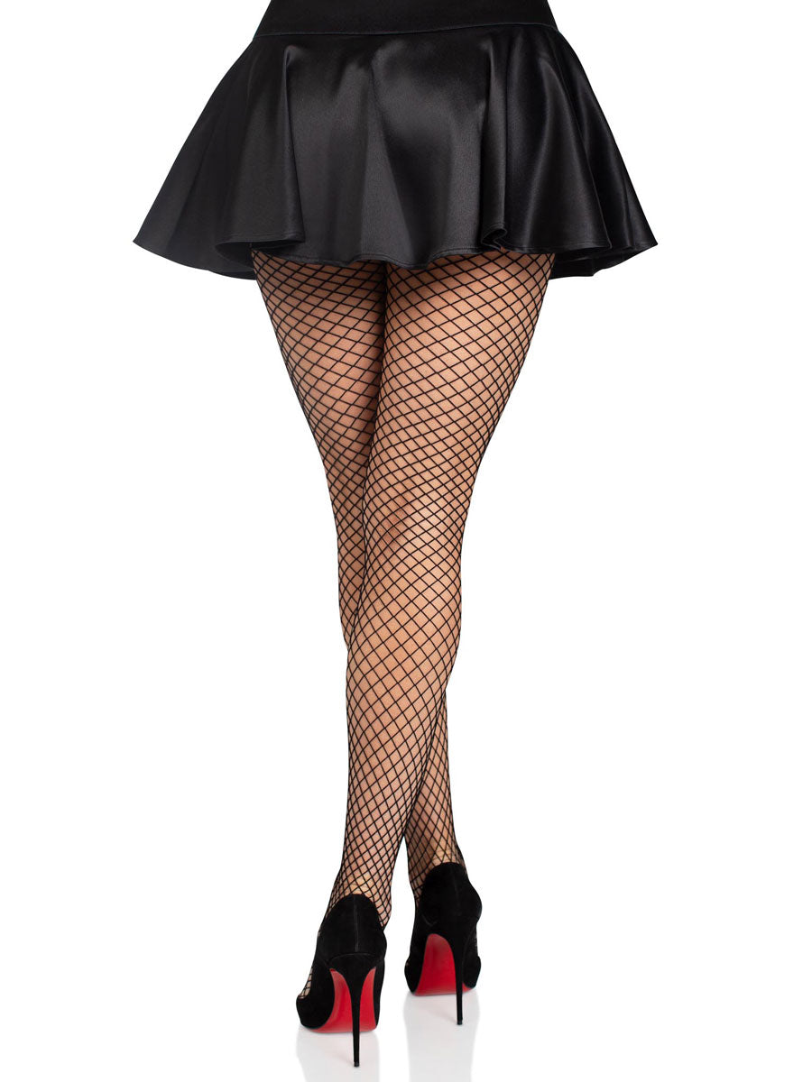 Black Spandex Industrial Fish Net Women's Costume Stockings - Back Image