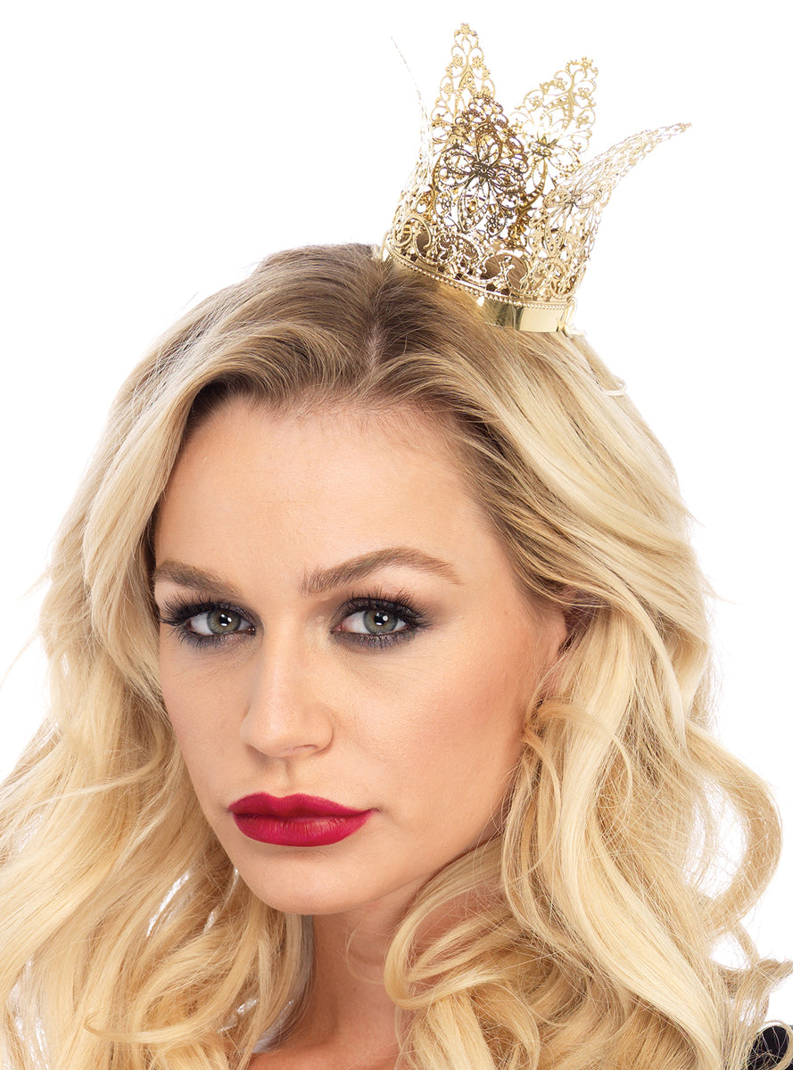 Womens Gold Metal Filigree Mini Costume Crown Main Image