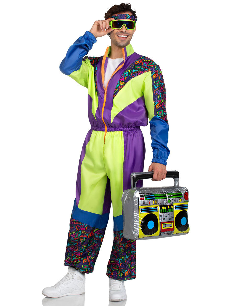 Mens Green And Purple Retro 80s Tracksuit Costume Main Image