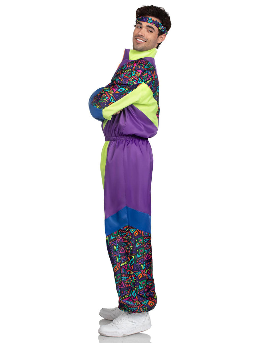 Mens Green And Purple Retro 80s Tracksuit Costume Side Image