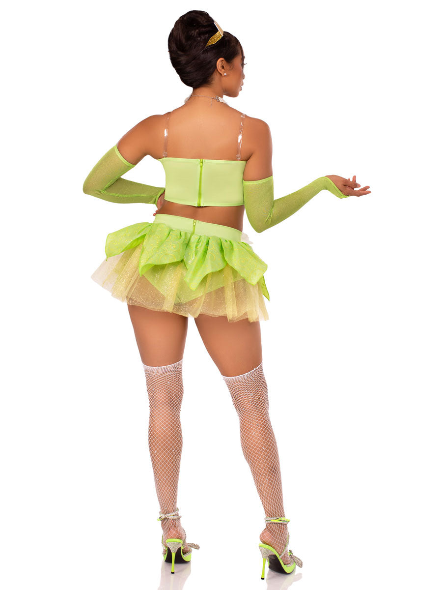 Womens Sexy Green Bayou Babe Princess Tiana Costume Back Image
