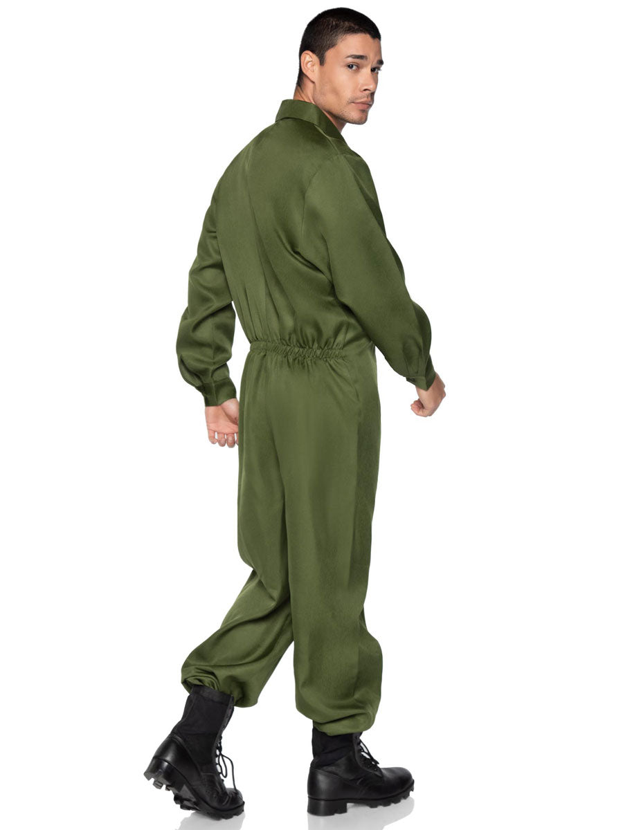 Mens Green Boiler Suit Flight Suit Costume Back Image