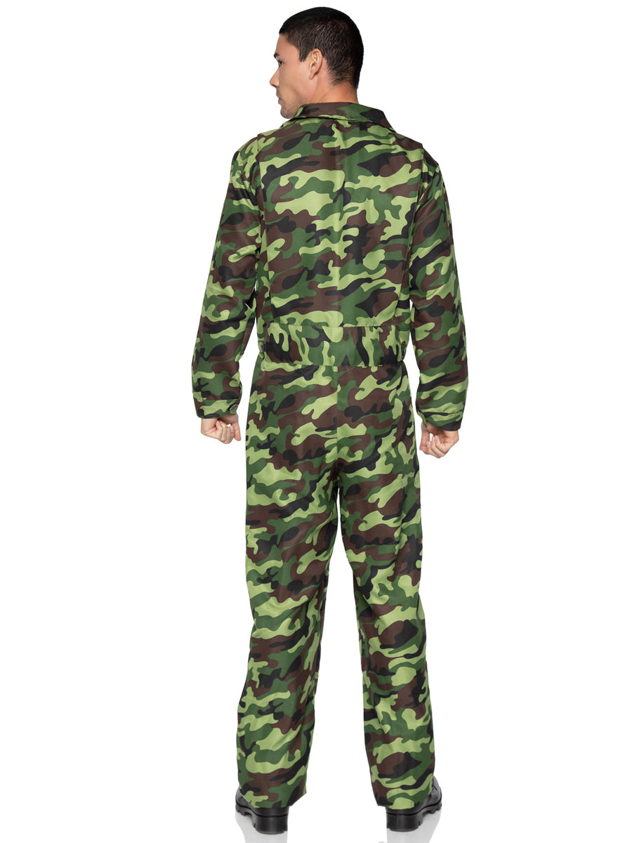 Mens Green Camo Suit Army Soldier Costume Back Image