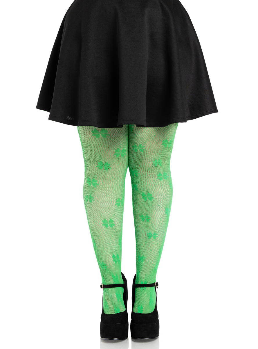 Plus Size Womens Green Clover Net Irish Costume Stockings Main Image