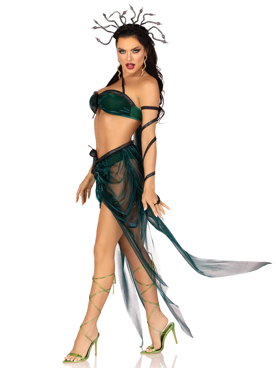 Womens Sexy Green Medusa Bra And Skirt Set Costume Side Image