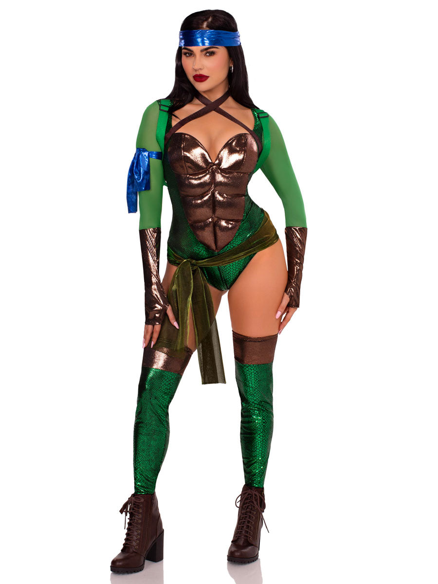Womens Sexy Green Renegade Ninja Hero Bodysuit Costume Main Image