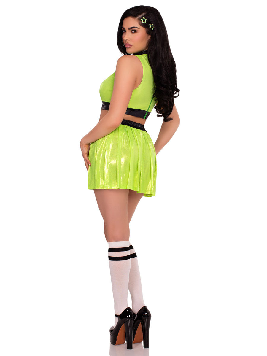 Womens Sexy Green Super Baddie Powerpuff Girls Costume Back Image