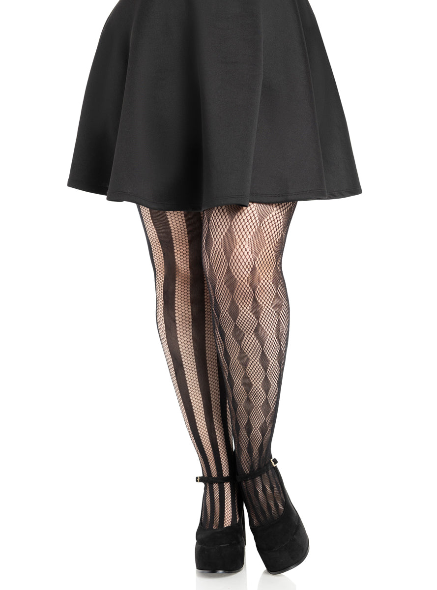 Plus Size Womens Black Harlequin Net Full Length Costume Tights Alternative Image