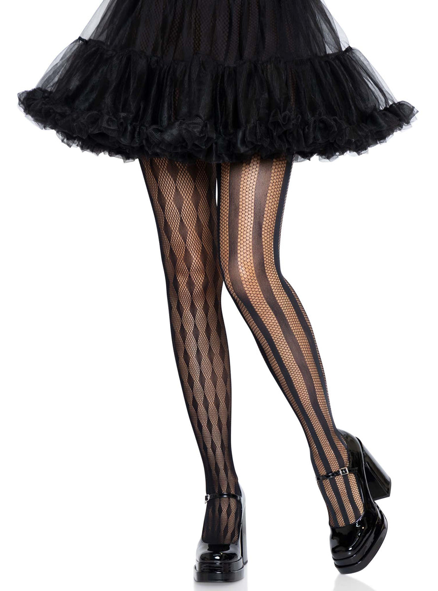 Womens Black Harlequin Net Full Length Costume Tights Main Image
