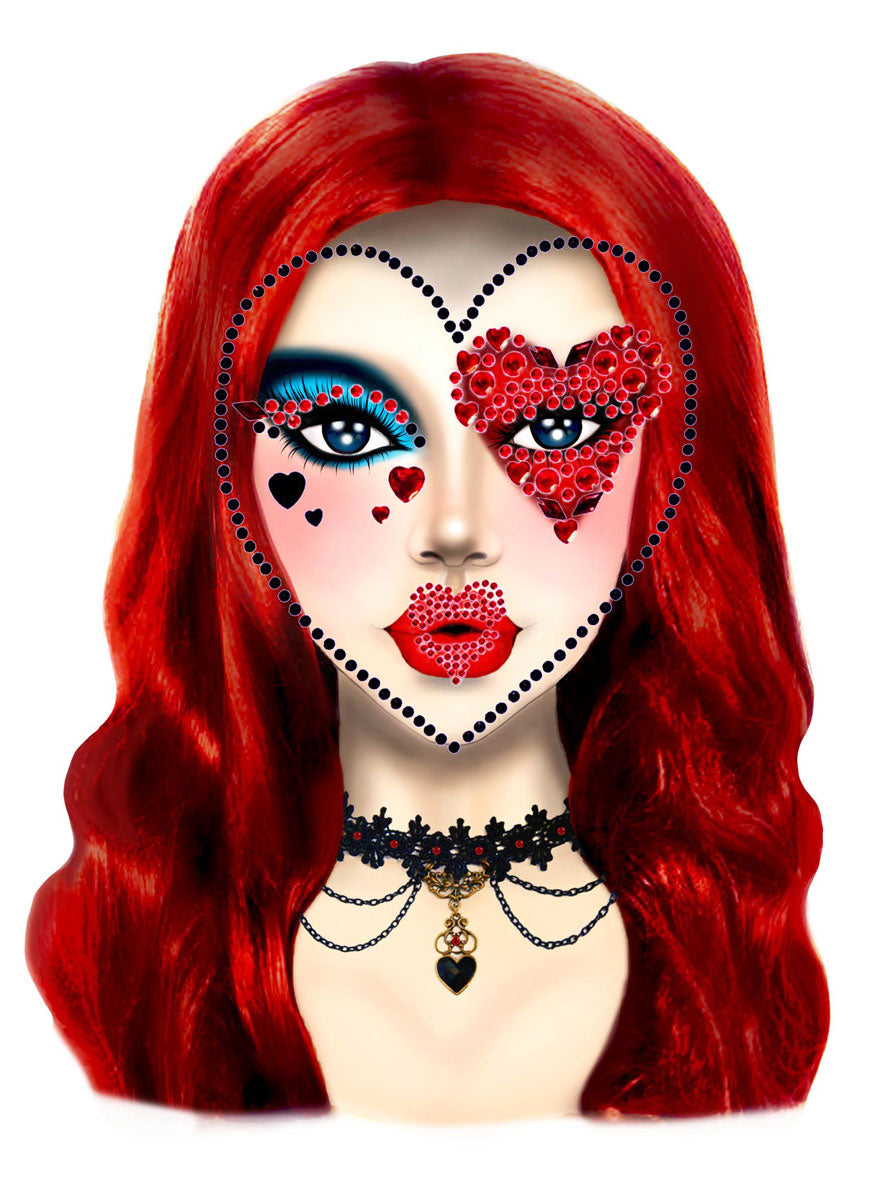 Womens Red And Black Heart Queen Costume Face Jewels Alternative Image