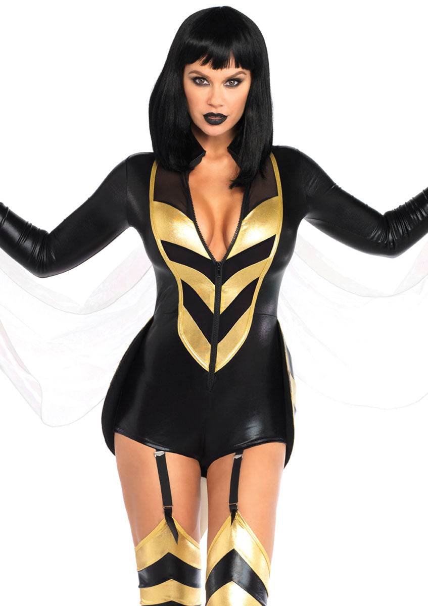 Womens Sexy Black And Gold Hornet Honey Costume Close Image